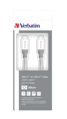 Verbatim USB-C to USB-C Stainless Steel Sync & Charge Cable USB 3.1 GEN 2 30cm