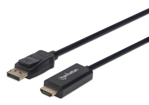 Manhattan DisplayPort 1.1 to HDMI Cable, 1080p@60Hz, 1.8m, Male to Male, DP With Latch, Black, Not Bi-Directional, Three Year Warranty