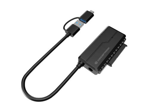 Conceptronic ABBY21B USB 3.0 SATA Adapter with Power Adapter, 2.5"/3.5" SATA HDD/SSD, 2-in-1 USB C/A Cable