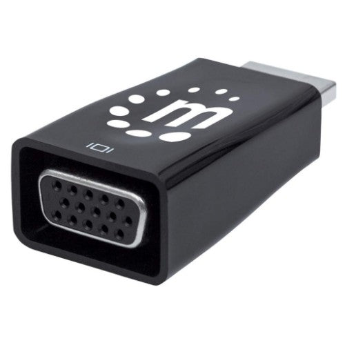 Manhattan HDMI to VGA (with Audio) Converter, 1080p, Male to Female, Micro-USB Power Input Port for additional power if needed, Black, Three Year Warranty