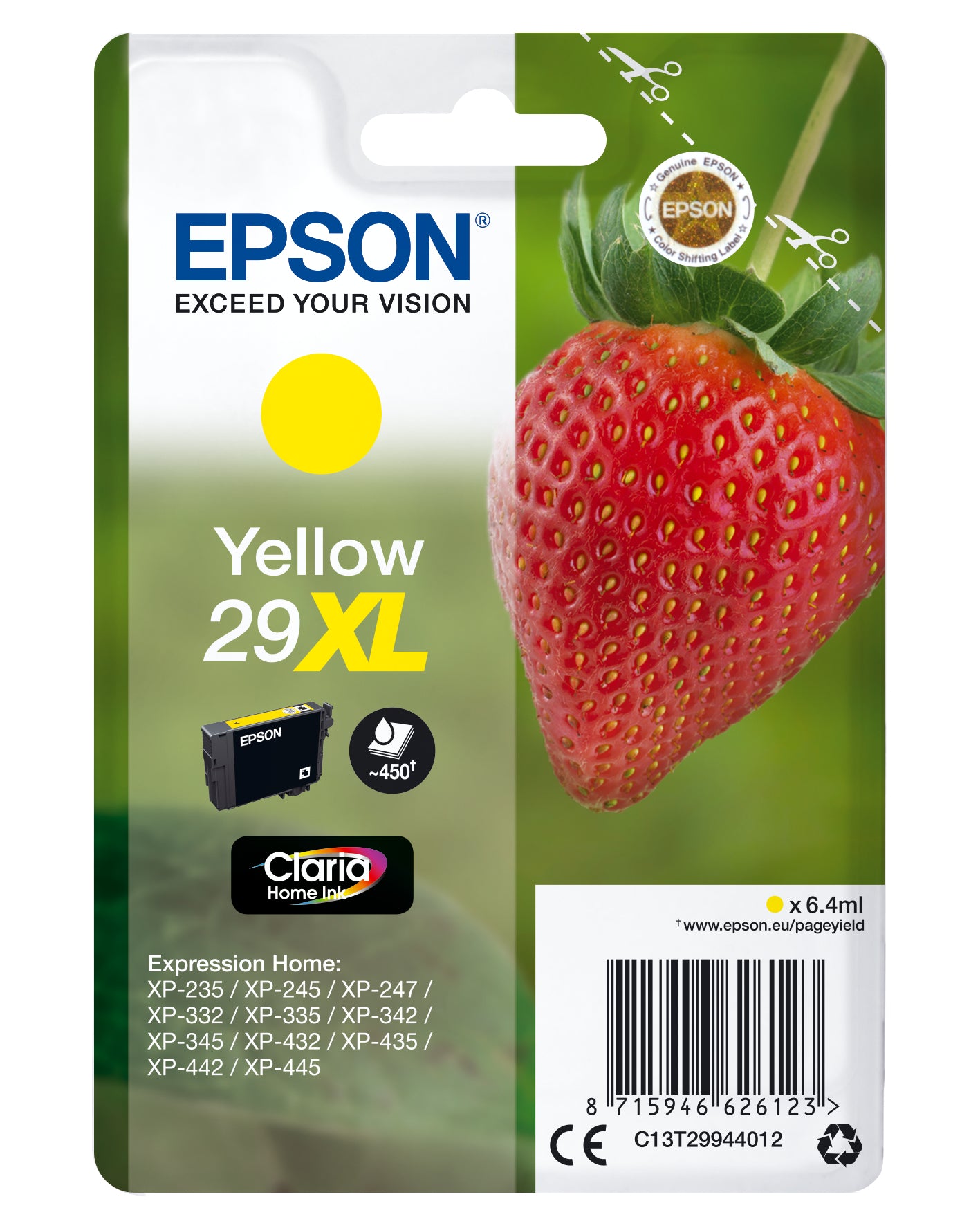 Epson C13T29944012/29XL Ink cartridge yellow high-capacity, 450 pages ISO/IEC 19752 6,4ml for Epson XP 235/335