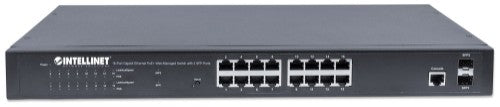 Intellinet 16-Port Gigabit Ethernet PoE+ Web-Managed Switch with 2 SFP Ports, 16 x PoE ports, IEEE 802.3at/af Power over Ethernet (PoE+/PoE), 2 x SFP, Endspan, 19" Rackmount