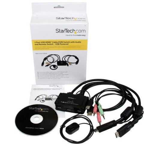 StarTech.com 2 Port USB HDMI Cable KVM Switch with Audio and Remote Switch – USB Powered