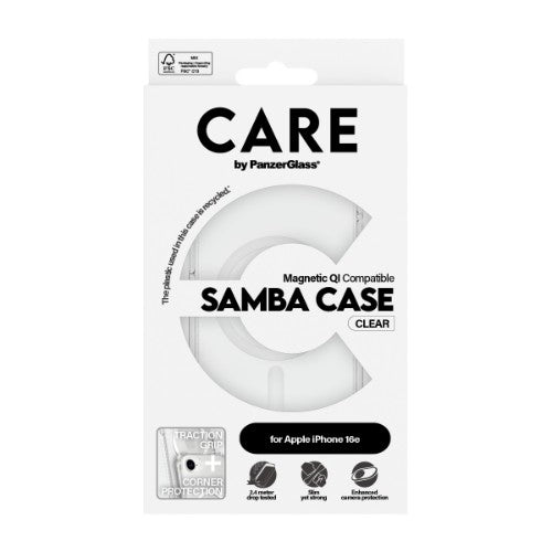 PanzerGlass CARE™ by ® Samba Case Transparent w. White Qi Compatible iPhone New 16e 2026 | 16e
