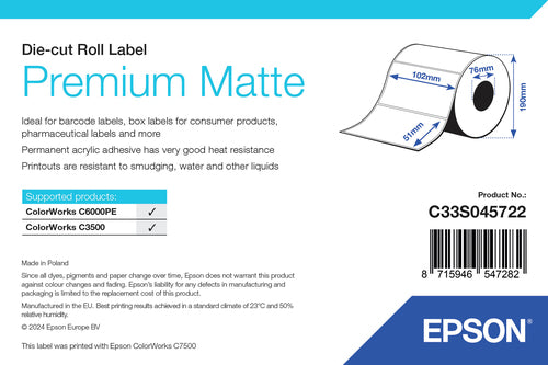 Epson Premium Matte Label - Die-cut Roll: 102mm x 51mm, 2310 labels