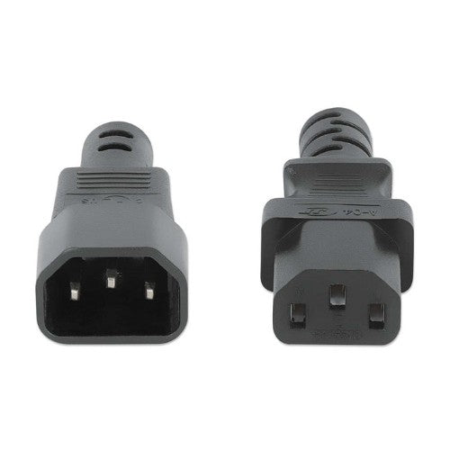 Manhattan Power Cord/Cable, C14 Male to C13 Female (kettle lead), Monitor to CPU, 1m, 10A, Black, Lead, Lifetime Warranty