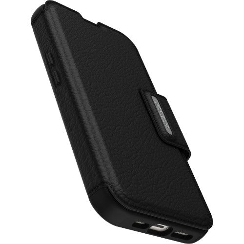 OtterBox Strada Case for iPhone 14, Shockproof, Drop proof, Premium Leather Protective Folio with Two Card Holders, 3x Tested to Military Standard, Black