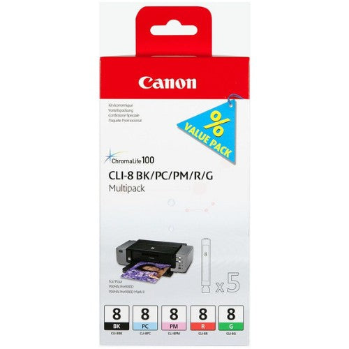 Canon 0620B027/CLI-8 Ink cartridge multi pack Bk,PC,PM,R,G Pack=5 for Canon Pixma Pro 9000