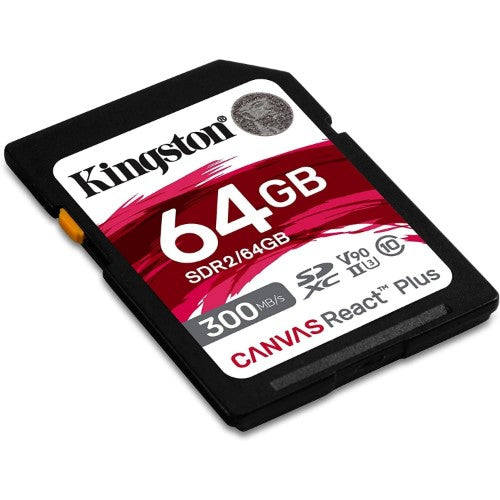Kingston Technology 64GB Canvas React Plus SDXC UHS-II 300R/260W U3 V90 for Full HD/4K/8K