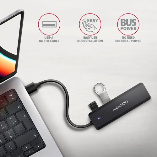 Axagon HUE-C1A 4x USB 5Gbps TRAVEL hub, USB-C power IN, 19cm USB-A cable