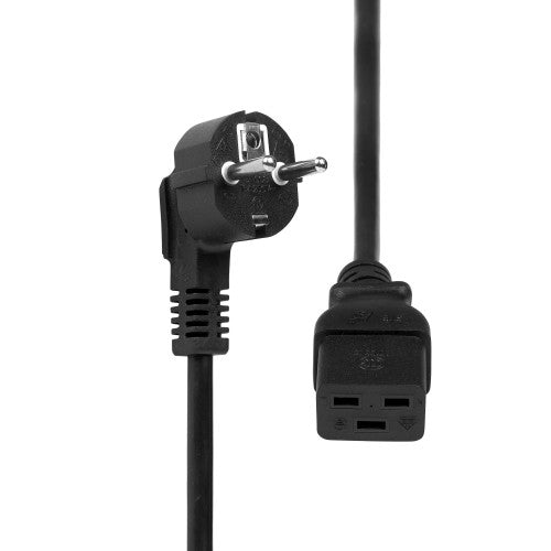 ProXtend Angled Type F (Schuko) to C19 Power Cable, Black 1m