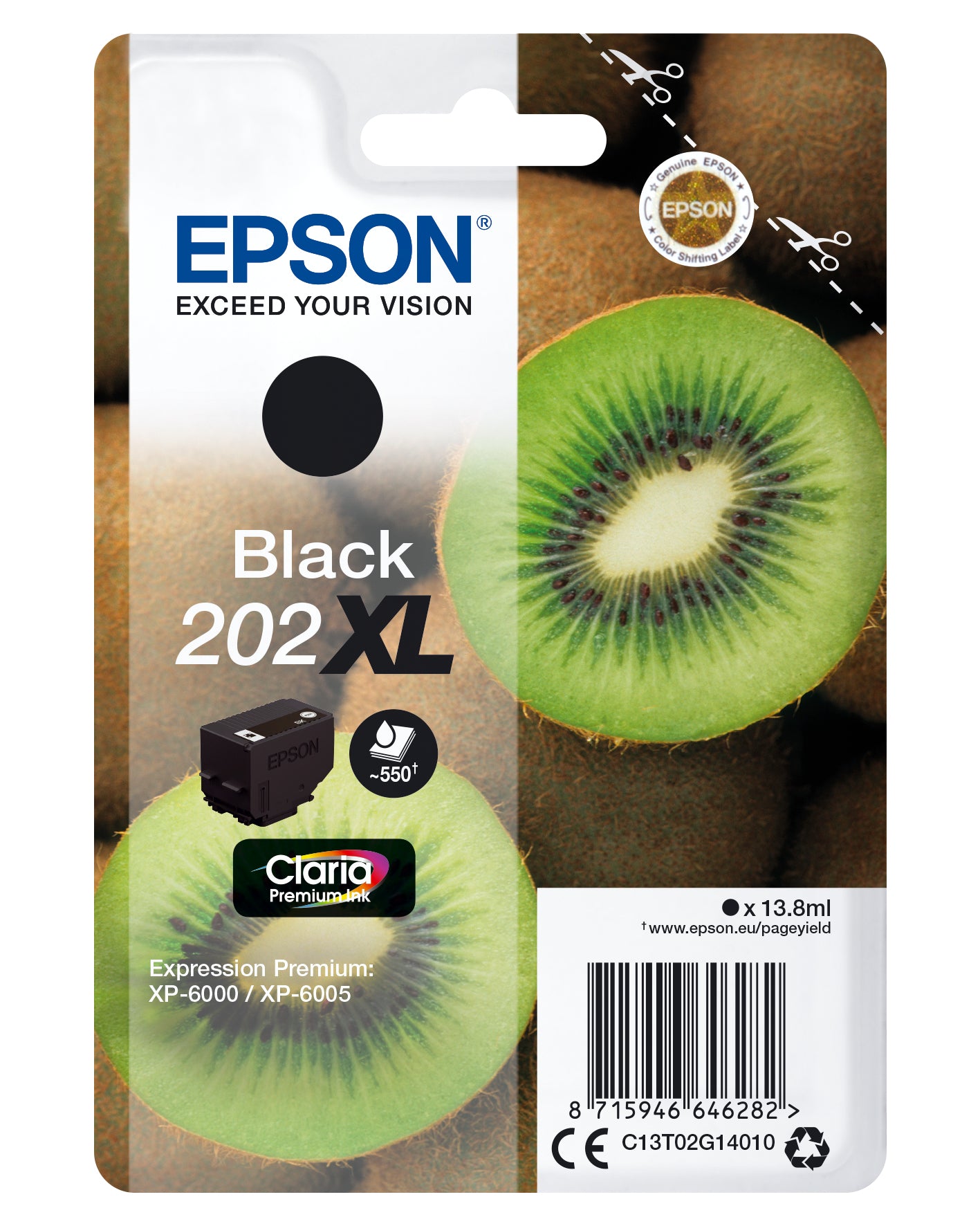 Epson C13T02G14020/202XL Ink cartridge black high-capacity Blister Acustic Magnetic, 550 pages 13,8ml for Epson XP 6000