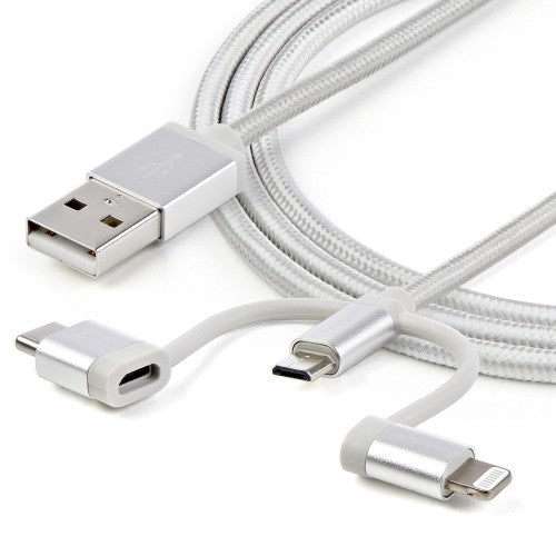StarTech.com 1 m (3 ft.) USB Multi Charging Cable - USB to Micro-USB or USB-C or Lightning for iPhone / iPad / iPod / Android - Apple MFi Certified - 3 in 1 USB Charger - Braided