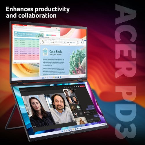 Acer PD3 PD193QE foldable portable monitor - Dual 18.5" screens, Full HD (1920x1080), IPS, 100Hz, 4ms, integrated kickstand