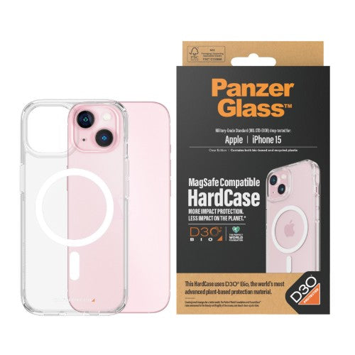 PanzerGlass ® HardCase Transparent w. White MagSafe & D3O® iPhone 15