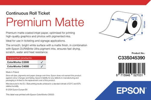 Epson Premium Matte Ticket - Roll: 102mm x 50m