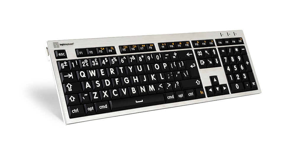 Logickeyboard LKB-LPRNTWB-CWMU-UK keyboard Office USB QWERTY UK English Black, Silver, White