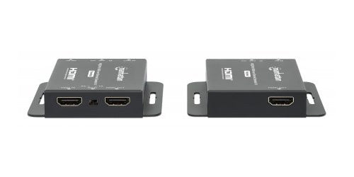 Manhattan 4K HDMI over Ethernet Extender Kit, Extends 4K@30Hz signal up to 40m or a 1080p@60Hz signal up to 70m with a single Cat6 Ethernet Cable, Transmitter and Receiver, Power over Cable (PoC), Black, Three Year Warranty