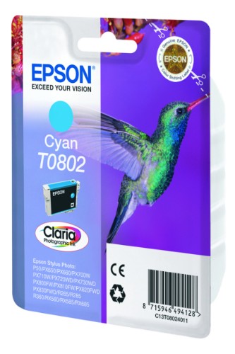 Epson C13T08024011/T0802 Ink cartridge cyan, 435 pages ISO/IEC 24711 7.4ml for Epson Stylus Photo P 50/PX/PX 730/R 265