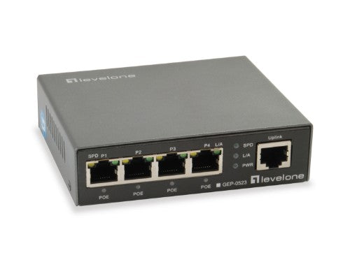 LevelOne 5-Port Gigabit PoE Switch, 802.3at/af PoE, 4 PoE Outputs, 60W