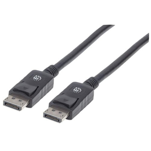 Manhattan DisplayPort 1.2 Cable, 4K@60hz, 2m, Male to Male, With Latches, Fully Shielded, Black, Lifetime Warranty, Equivalent to DISPL2M