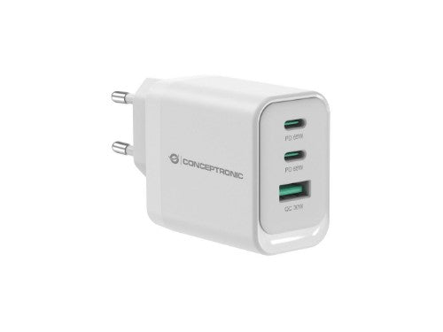 Conceptronic ALTHEA21W65 3-Port 65W GaN USB PD Charger, USB-C x 2, USB-A x 1, QC 3.0, PPS, PD 3.0