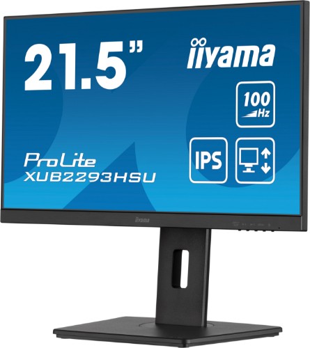 iiyama ProLite 21.5” IPS 3-side borderless monitor with USB hub, 100Hz refresh rate and height-adjustable stand