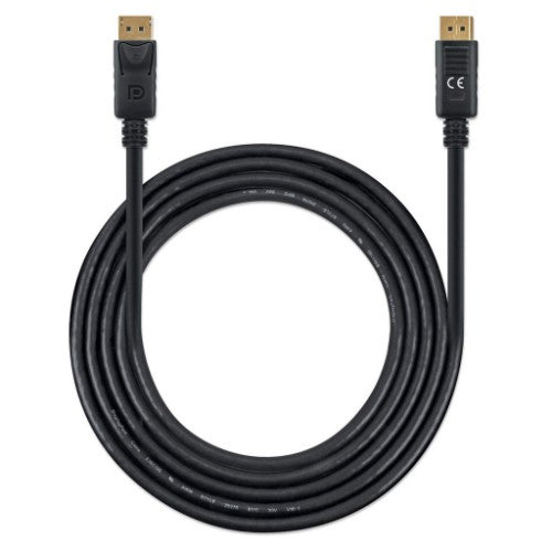 Manhattan DisplayPort 1.4 Cable, 8K@60hz, 2m, PVC Cable, Male to Male, With Latches, Fully Shielded, Black, Lifetime Warranty, Equivalent to DP14MM2M