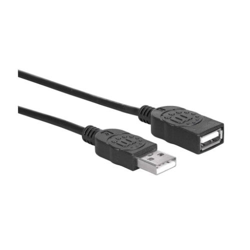 Manhattan USB-A to USB-A Extension Cable, 1.8m, Male to Female, 480 Mbps (USB 2.0), Hi-Speed USB, Black, Lifetime Warranty, Equivalent to USBEXTAA6BK