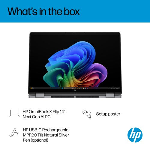 HP OmniBook X Flip Next Gen AI 14-fk0009na Copilot+ PC AMD Ryzen™ AI 7 350 Hybrid (2-in-1) 35.6 cm (14") Touchscreen 2K 16 GB LPDDR5x-SDRAM 1 TB SSD Wi-Fi 6E (802.11ax) Windows 11 Home Silver