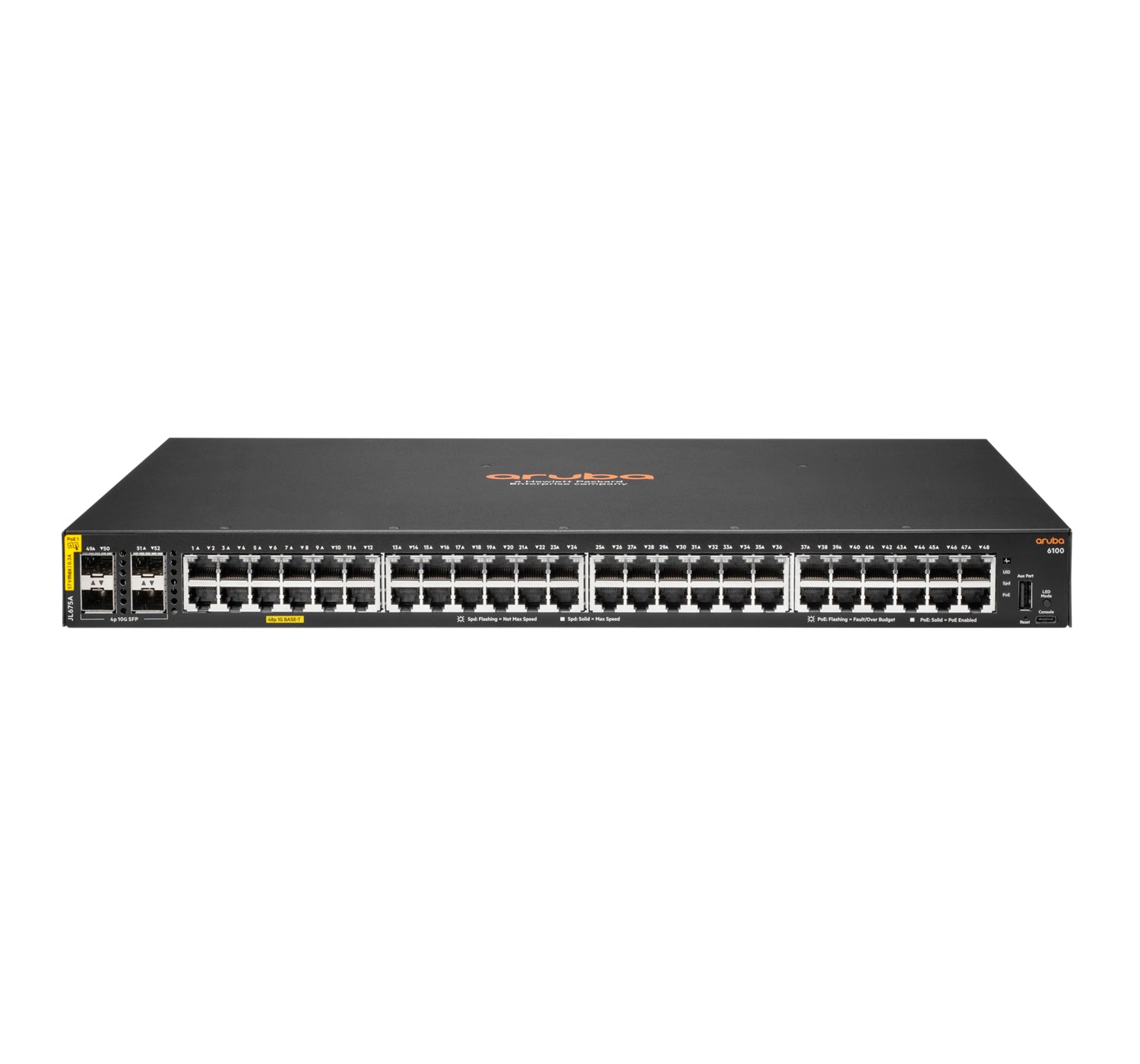 HPE Aruba Networking 6100 48G Class4 PoE 4SFP+ 370W Managed L3 Gigabit Ethernet (10/100/1000) Power over Ethernet (PoE) 1U Black