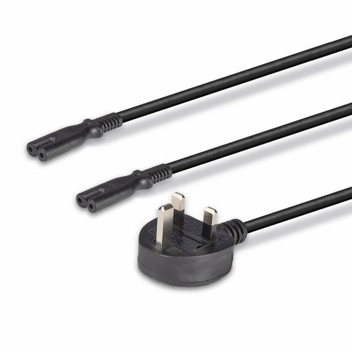 Lindy 2.5m UK 3 Pin Plug to 2 x IEC C7 Splitter Extension Cable, Black