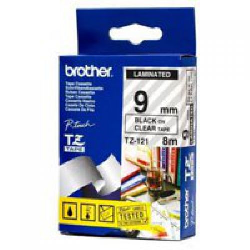 Brother TZE-121 DirectLabel black on Transparent Laminat 9mm x 8m for Brother P-Touch TZ 3.5-18mm/6-12mm/6-18mm/6-24mm/6-36mm