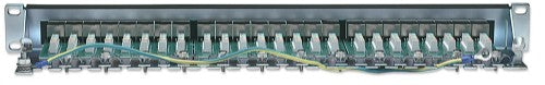 Intellinet Patch Panel, Cat6, FTP, 24-Port, 1U, Shielded, 90° Top-Entry Punch-Down Blocks, Black
