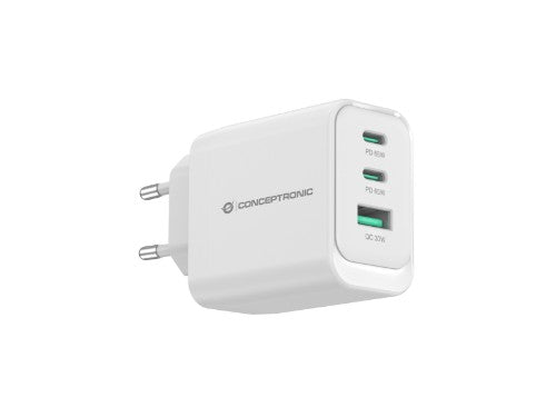 Conceptronic ALTHEA21W65 3-Port 65W GaN USB PD Charger, USB-C x 2, USB-A x 1, QC 3.0, PPS, PD 3.0