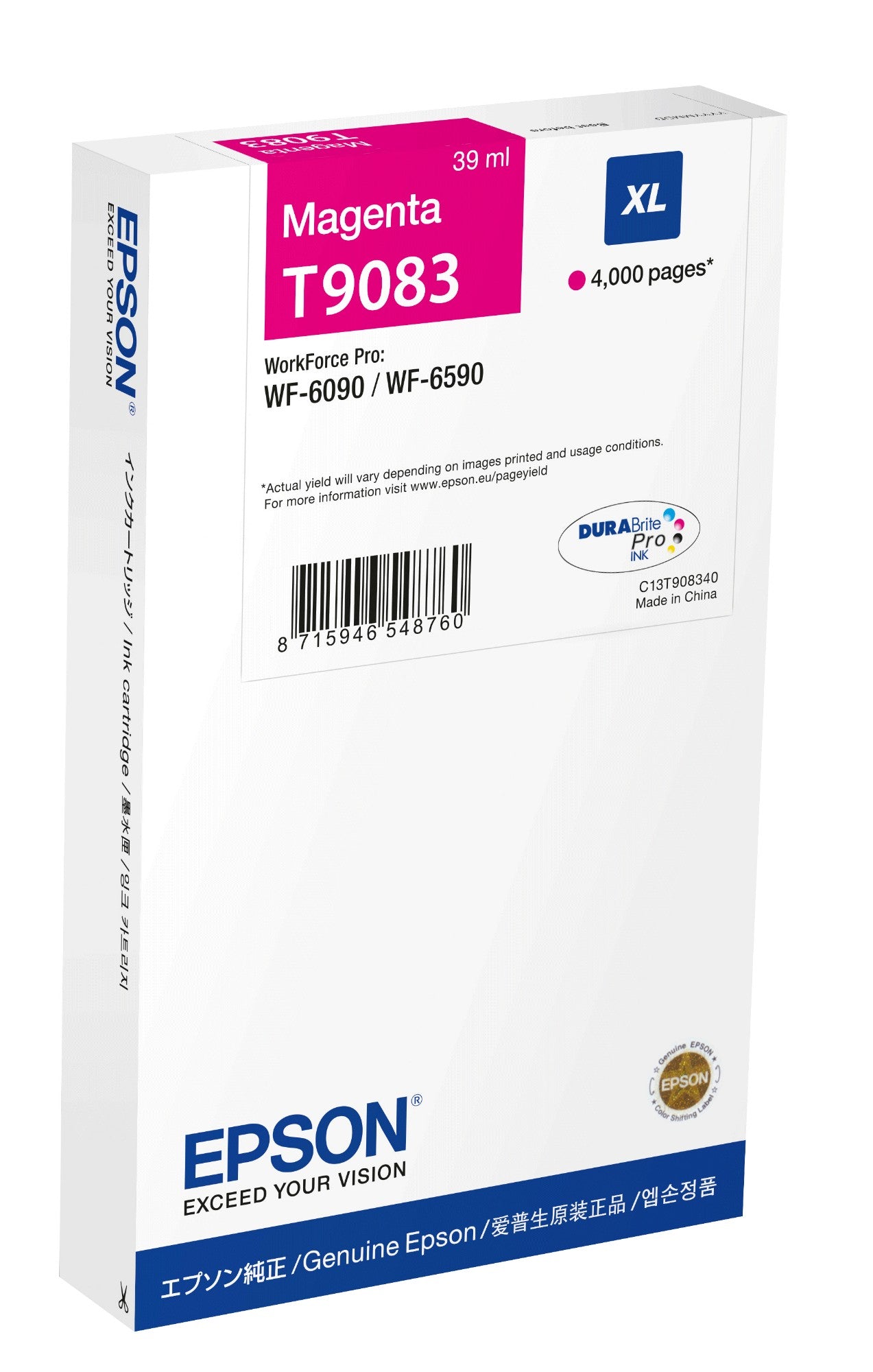 Epson C13T90834N/T9083 Ink cartridge magenta XL, 4K pages ISO/IEC 24711 39ml for Epson WF 6090