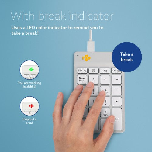 R-Go Tools Numeric keypad R-Go Numpad Break, ergonomic numeric keypad with break software, wired, white