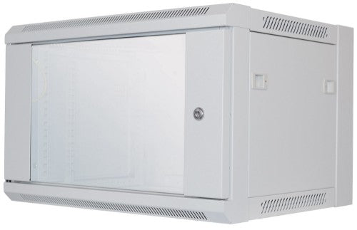 Intellinet 19" Network Cabinet - Wall Mount (Standard), 6U, 450mm Deep, Grey, Flatpack, Max 60kg, Suitable also for use on desk or floor, Usable Depth 260mm, Metal & Glass Door, Back Panel, Removeable Sides, Parts for wall install (eg screws/rawl plugs) n