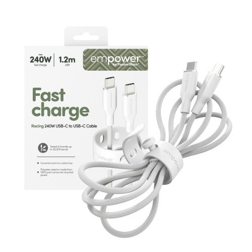 PanzerGlass empower™ by ® Racing 240W USB-C to USB-C Cable | USB 2.0 | 1.2M | Silver White