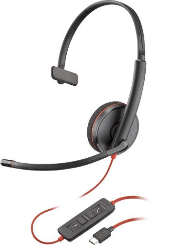 HP Poly Blackwire 3210 Monaural USB-C Headset +USB-C/A Adapter