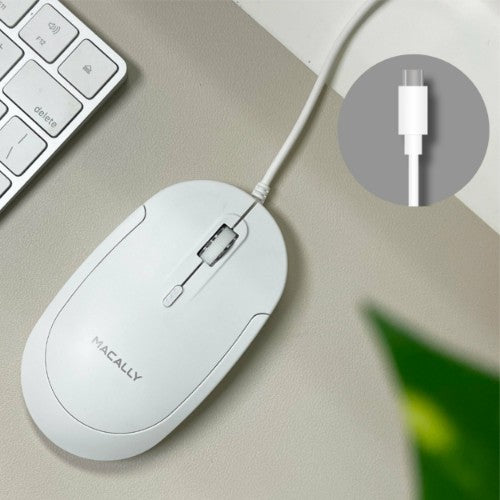 Macally UCDYNAMOUSEW mouse Universal Ambidextrous USB Type-C Optical 2400 DPI