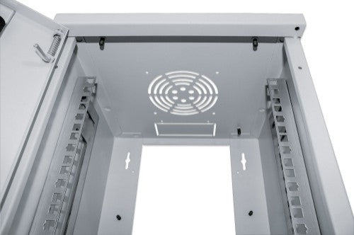 Intellinet 10" Network Cabinet - Wall Mount (Standard), 6U, 300mm Deep, Grey, Assembled, Max 60kg, Suitable also for use on desk or floor, Usable Depth 265mm, Metal & Glass Door, Back Panel, Removeable Sides,Parts for wall install (eg screws/rawl plugs) n