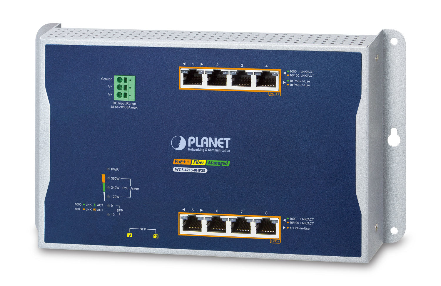 PLANET IP30, IPv6/IPv4, 4-Port Managed L2/L2+ Gigabit Ethernet (10/100/1000) Power over Ethernet (PoE) Blue, Grey