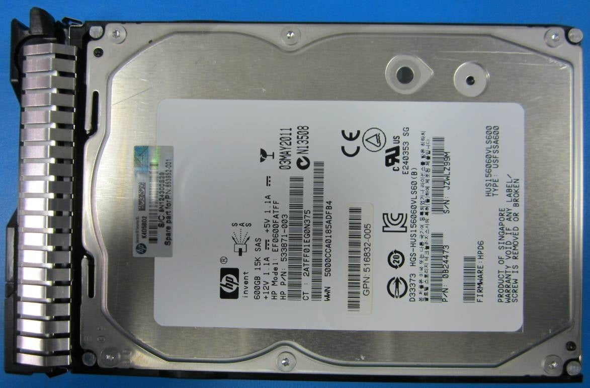 Hewlett Packard Enterprise 653952-001 internal hard drive 3.5" 600 GB SAS