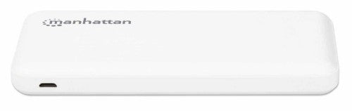 Manhattan Power Bank, 10000 mAh, Output: 2x USB-A (2.1A & 1A), Input: USB-C & Micro-USB (both 2A), White, One Year Warranty