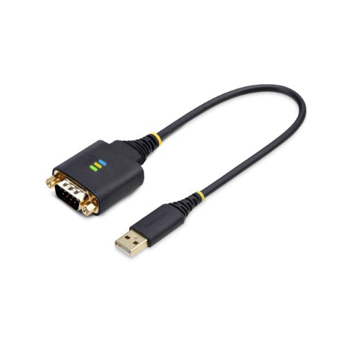 StarTech.com 1ft (30cm) USB to Serial Adapter Cable, COM Retention, Interchangeable Nuts/Screws, USB-A to DB9 RS232, FTDI IC, ESD Protection, Windows/macOS/Linux