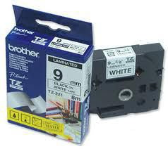 Brother Black on White Gloss Laminated Tape, 9mm label-making tape TZ