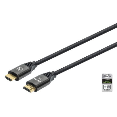 Manhattan HDMI 8K@60Hz Cable with Ethernet, 2m, Certified, Suitable for ALL 8K, 4K & 1080p/HD uses - when upgrading now or have it ready for when you need it, Male to Male, Black, 4K@120Hz, Ultra HD 4k x 2k, Lifetime Warranty, Ultra High Speed