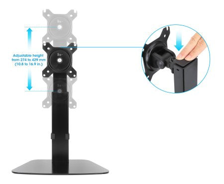 Manhattan Desk Mount for TV & Monitors (Gas Spring), Stand Assembly, Tilt/Swivel/Rotation/Height, For screens: 10" to 27", VESA compatibility: 75x75 and 100x100mm - check the dimensions of the four mounting holes on back of screen to ensure it fits, Max 8