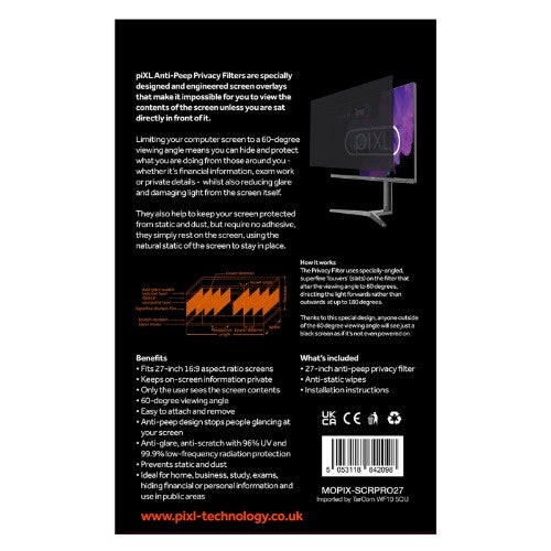 piXL 27 Inch Monitor Privacy Screen Filter 68.6 cm (27") Frameless display privacy filter